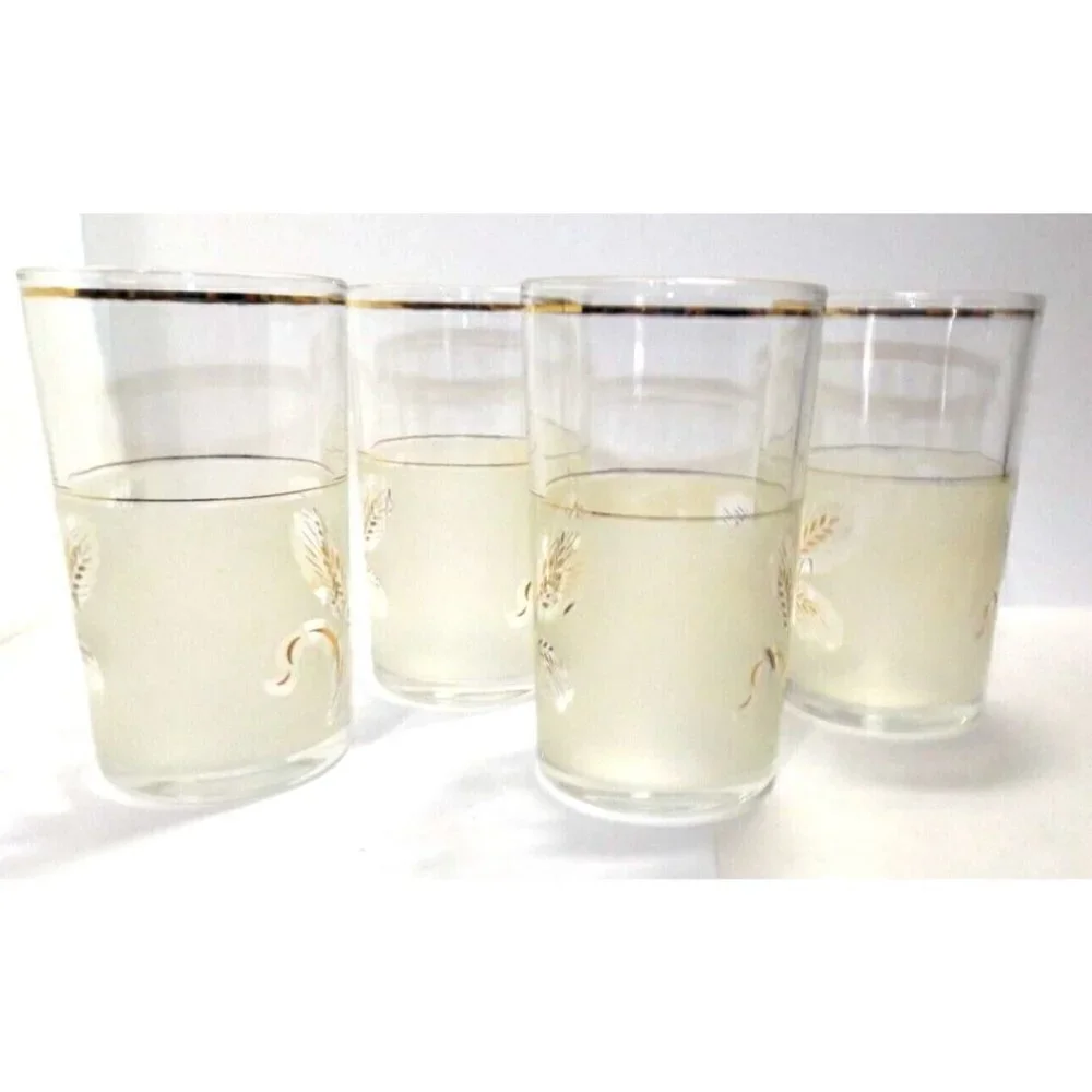 Covetro Vintage Set of 4 Italian Frosted Gold Wheat 8 oz. Juice Glasses MCM